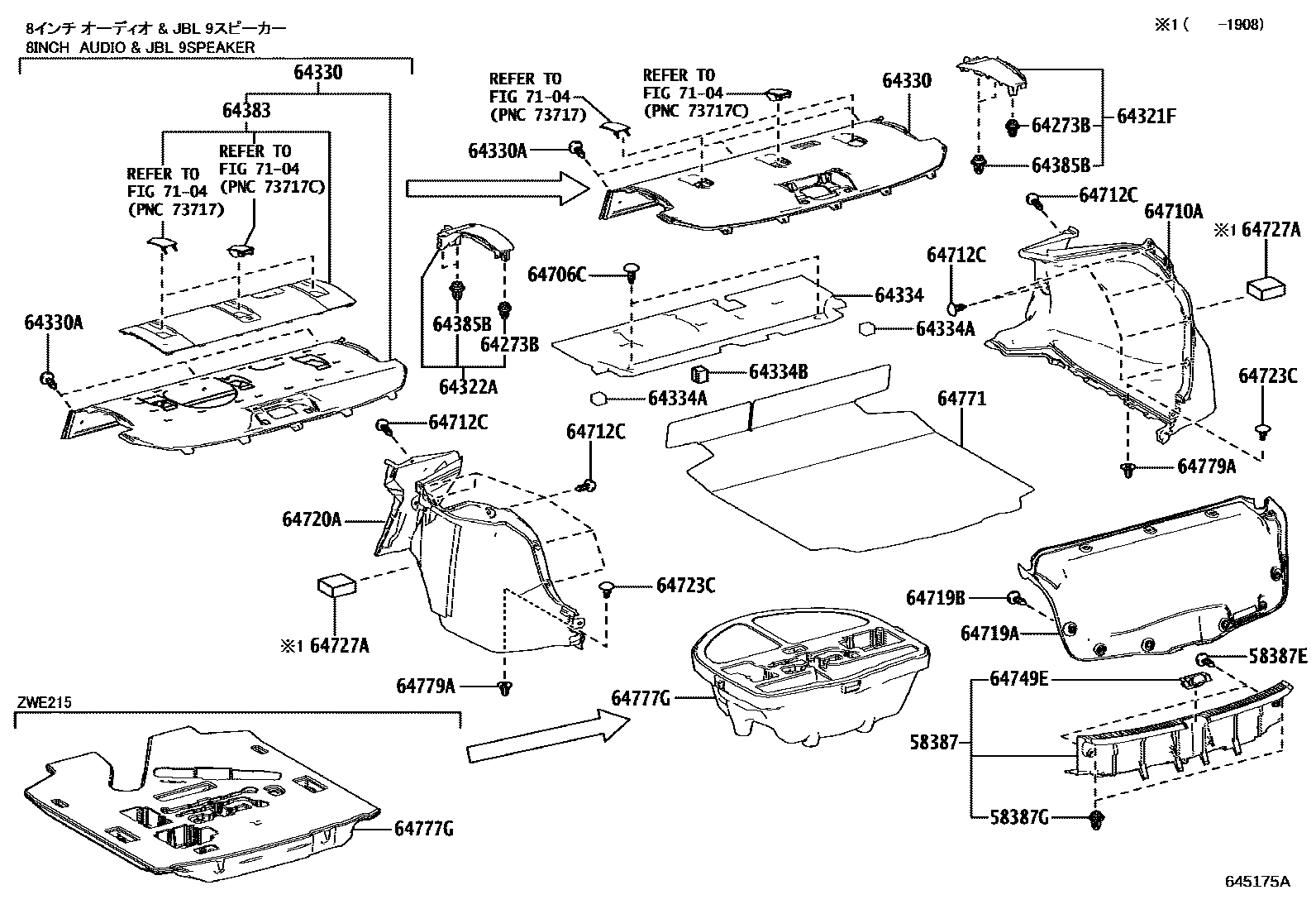 Toyota COROLLA 杂物箱板和行李箱垫 EPC diagram — 645175A