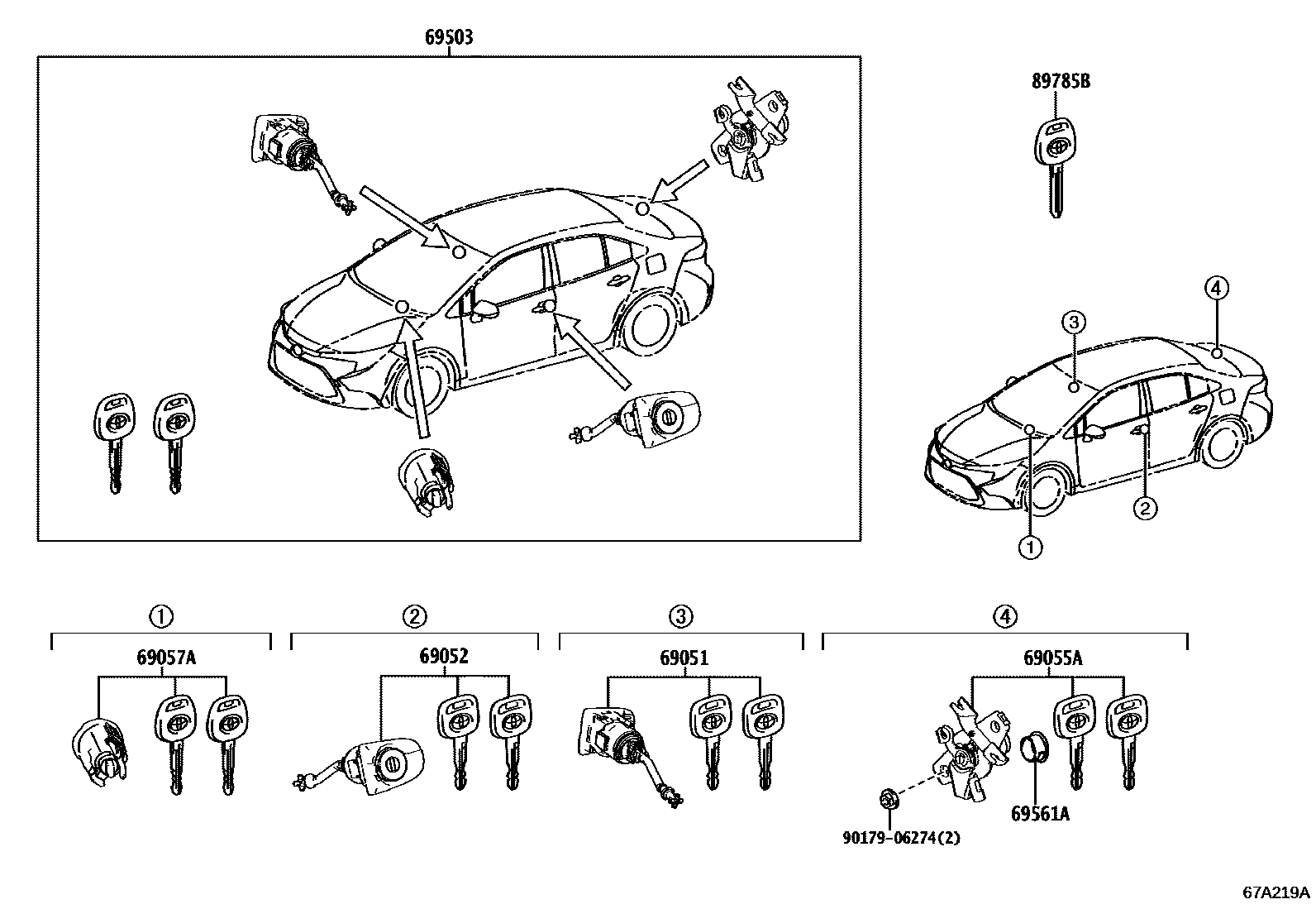 Toyota COROLLA 锁芯组件 EPC diagram — 67A219A