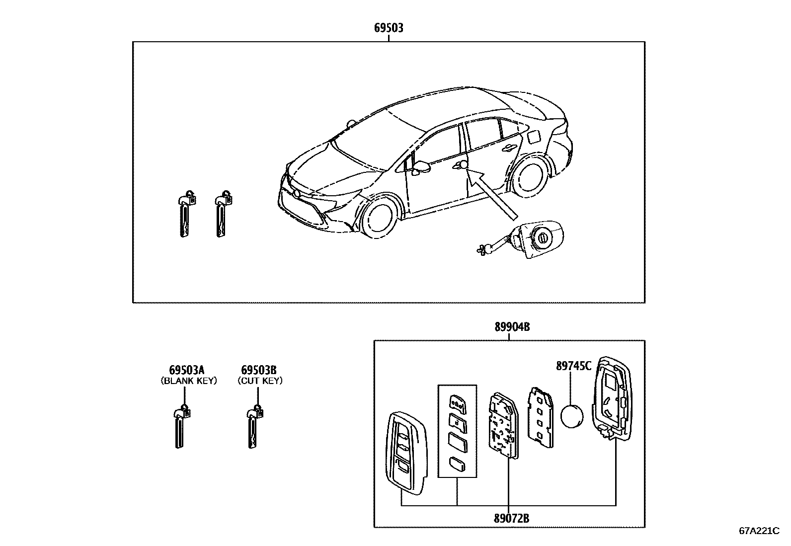 Toyota COROLLA 锁芯组件 EPC diagram — 67A221C