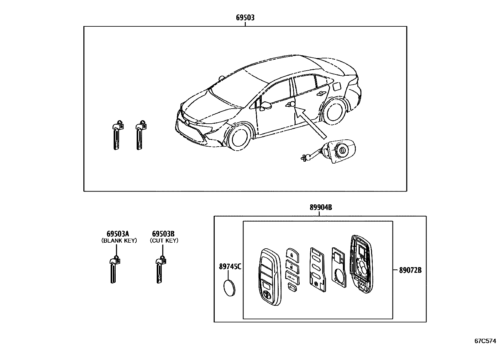 Toyota COROLLA 锁芯组件 EPC diagram — 67C574
