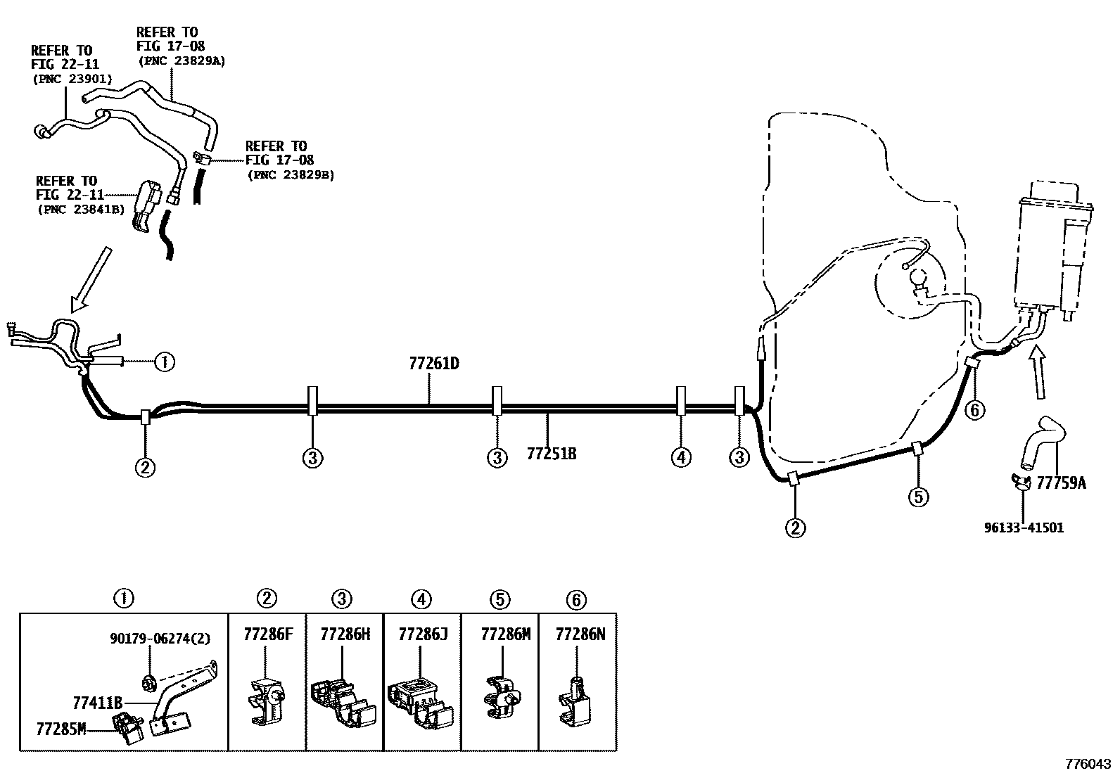 Toyota COROLLA 燃油箱和燃油管 EPC diagram — 776043