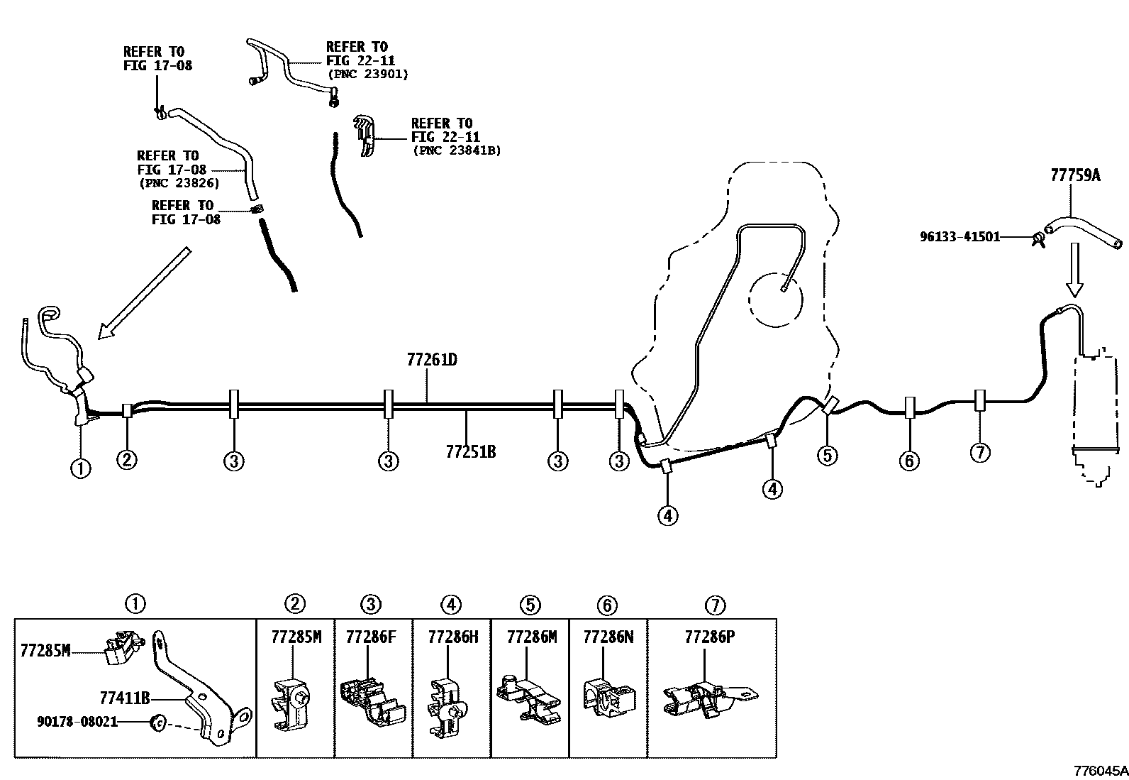 Toyota COROLLA 燃油箱和燃油管 EPC diagram — 776045A