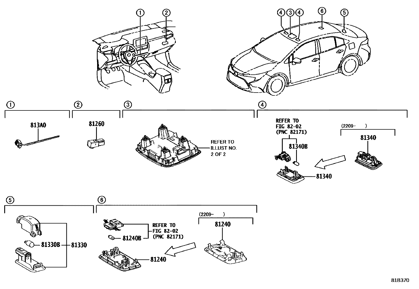 Toyota COROLLA 车内灯 EPC diagram — 81B370