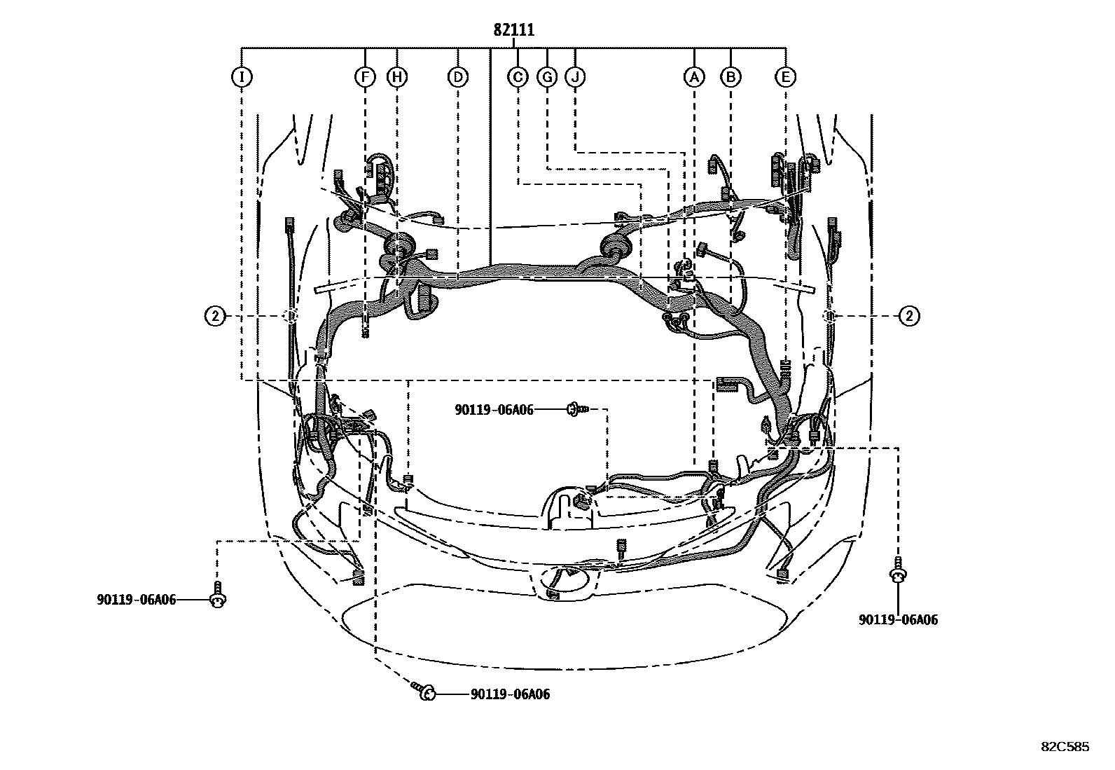Toyota COROLLA 线束和卡夹 EPC diagram — 82C585