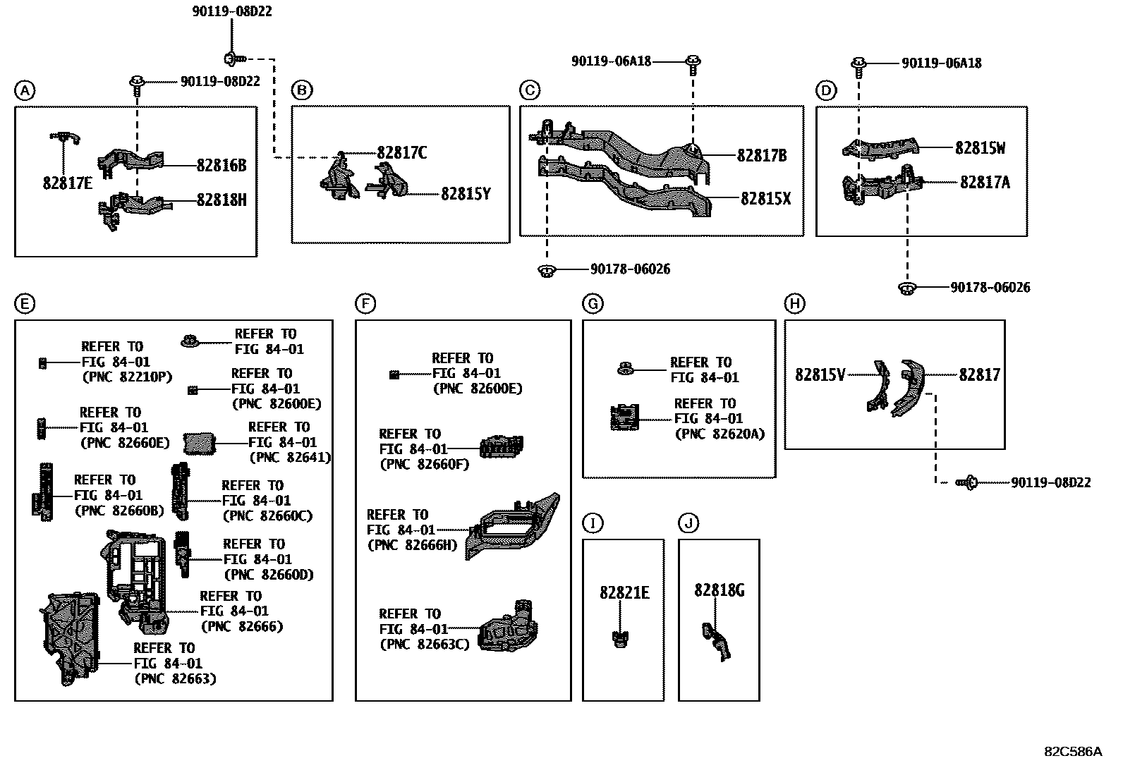 Toyota COROLLA 线束和卡夹 EPC diagram — 82C586A