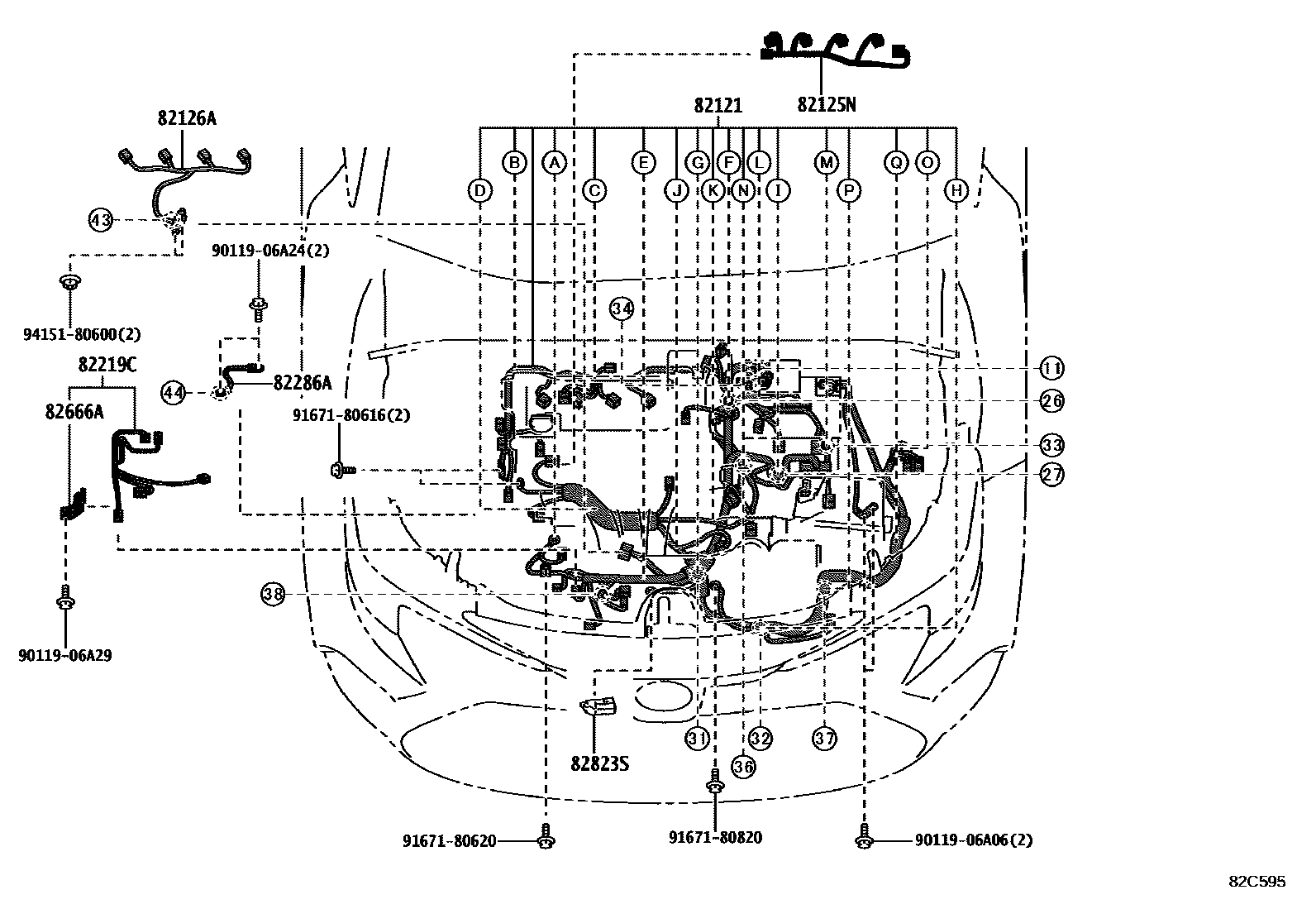 Toyota COROLLA 线束和卡夹 EPC diagram — 82C595