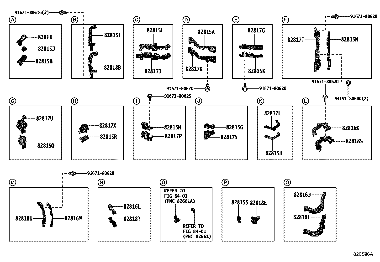 Toyota COROLLA 线束和卡夹 EPC diagram — 82C596A