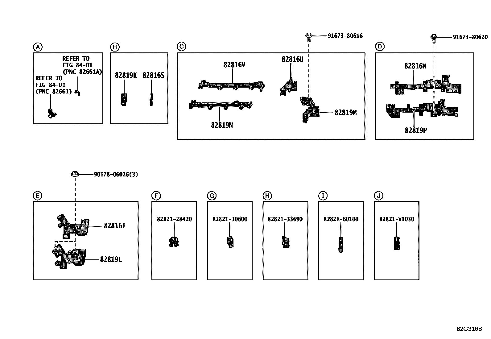 Toyota COROLLA 线束和卡夹 EPC diagram — 82G316B