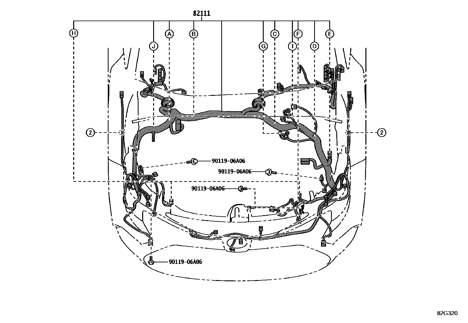 Toyota COROLLA 线束和卡夹 EPC diagram — 82G320