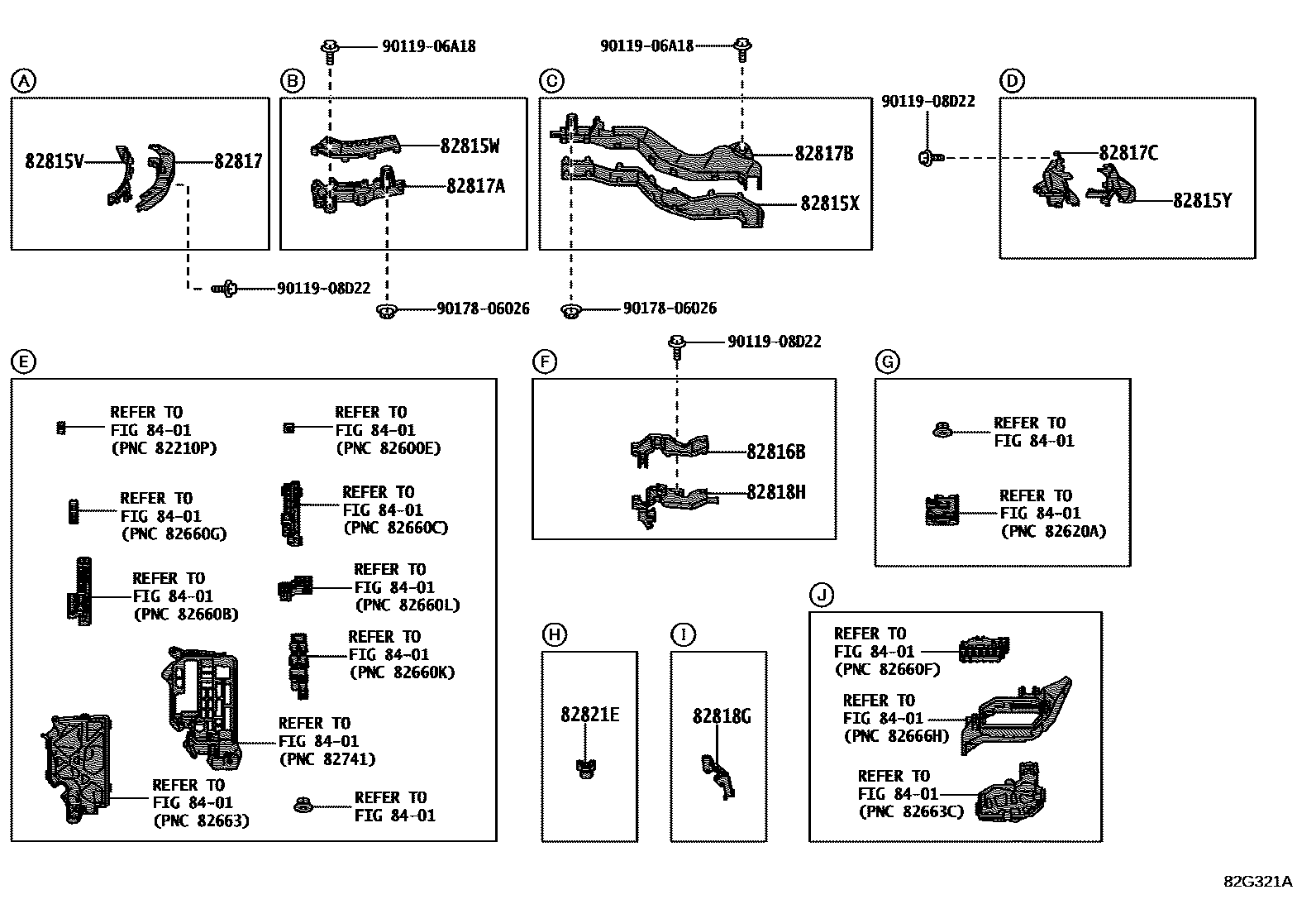 Toyota COROLLA 线束和卡夹 EPC diagram — 82G321A