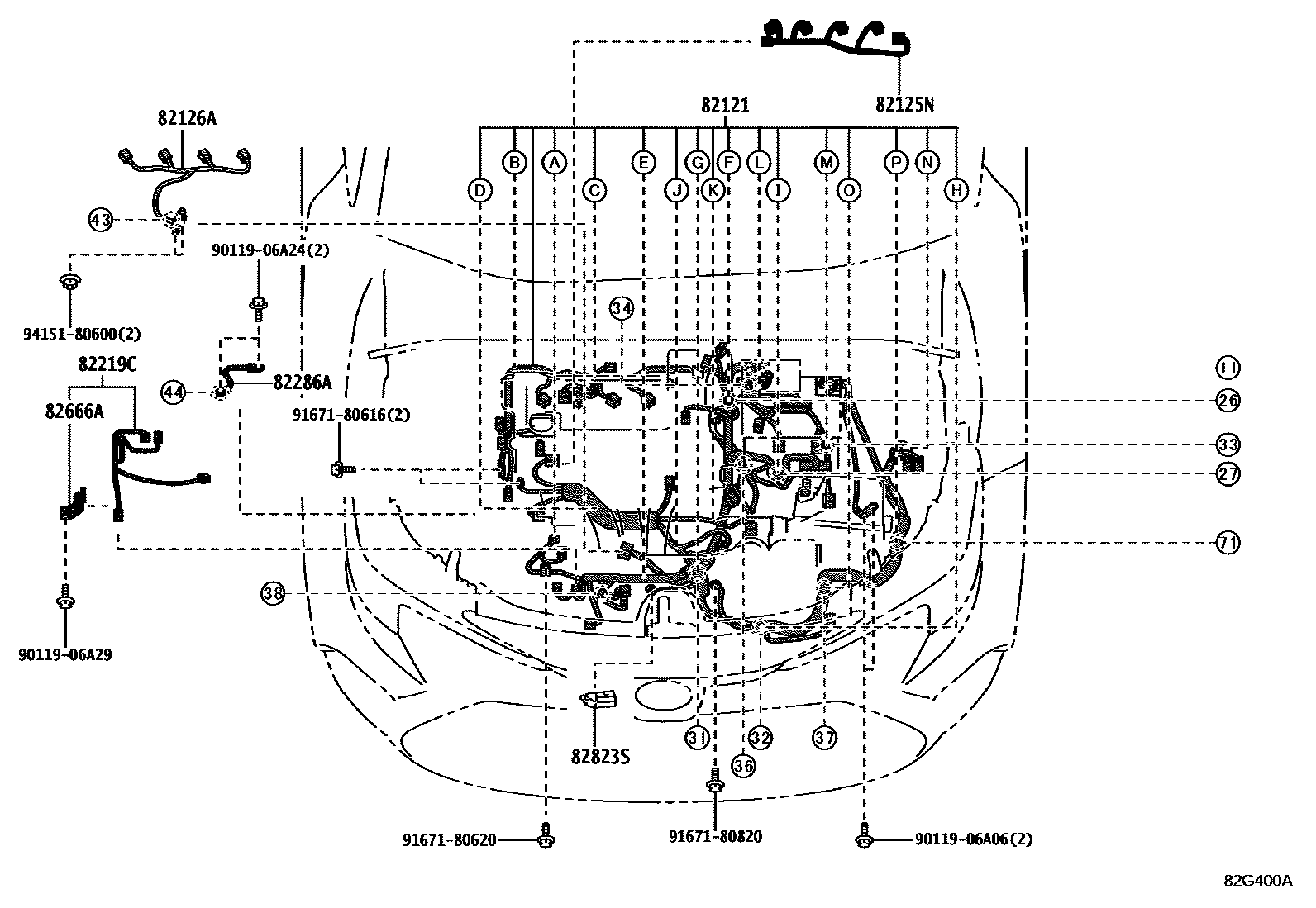Toyota COROLLA 线束和卡夹 EPC diagram — 82G400A