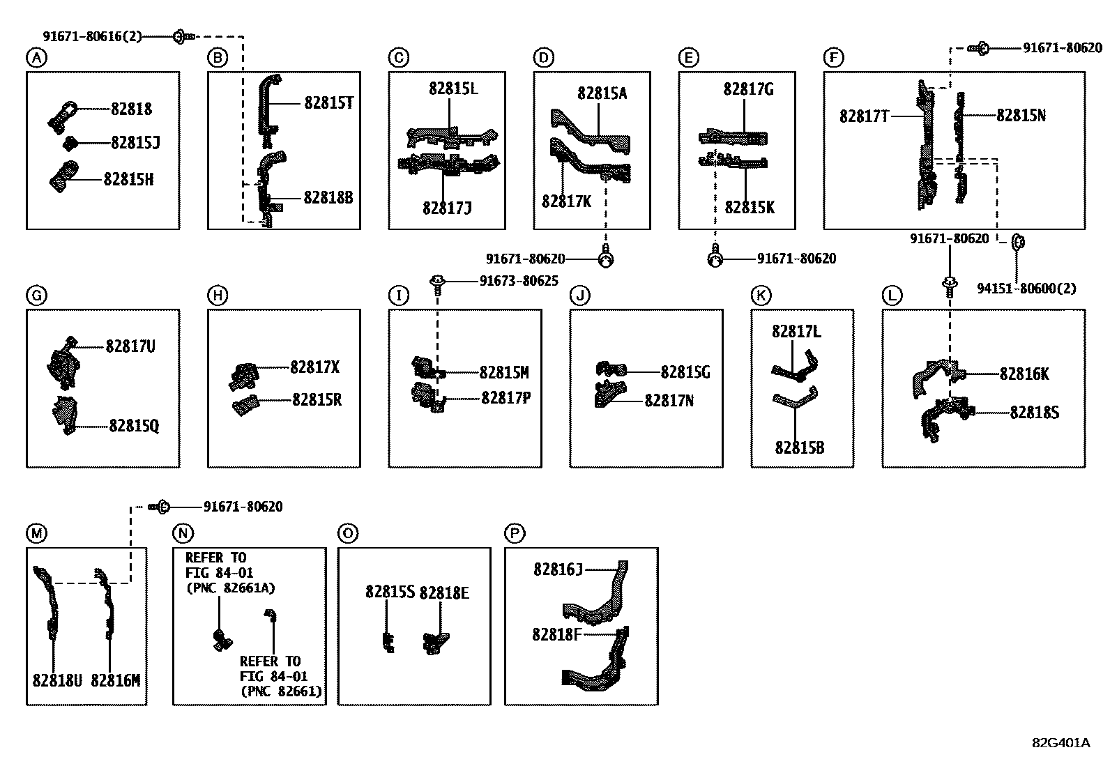 Toyota COROLLA 线束和卡夹 EPC diagram — 82G401A