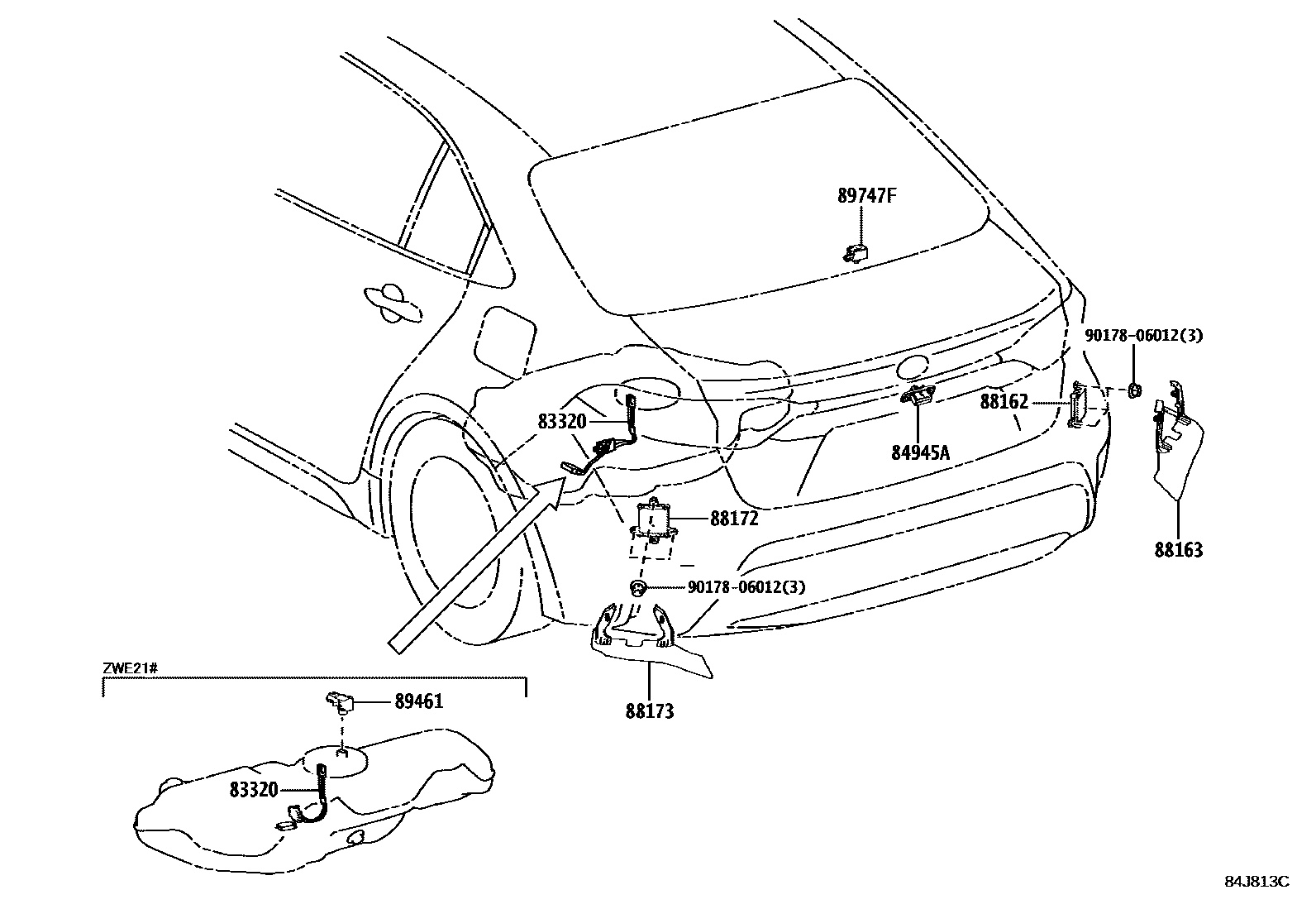 Toyota COROLLA 开关和继电器和ECU EPC diagram — 84J813C