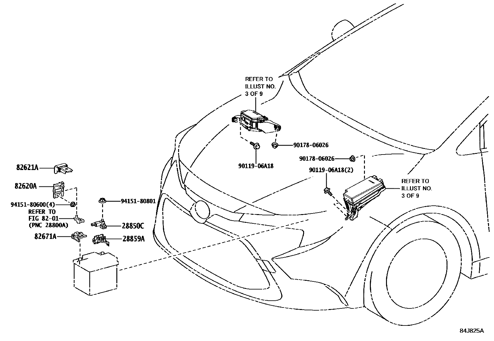 Toyota COROLLA 开关和继电器和ECU EPC diagram — 84J825A