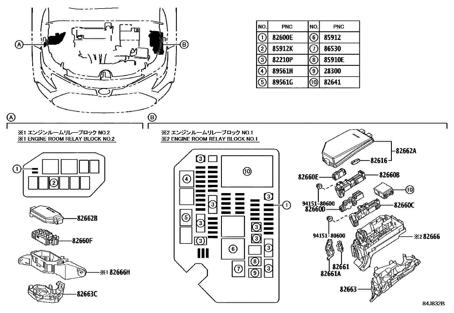 Toyota COROLLA 开关和继电器和ECU EPC diagram — 84J832B