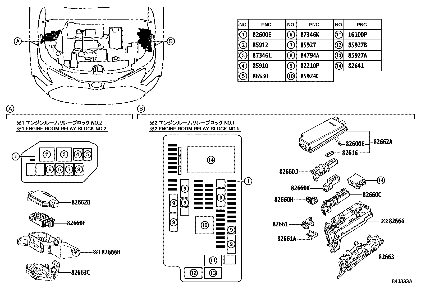 Toyota COROLLA 开关和继电器和ECU EPC diagram — 84J833A