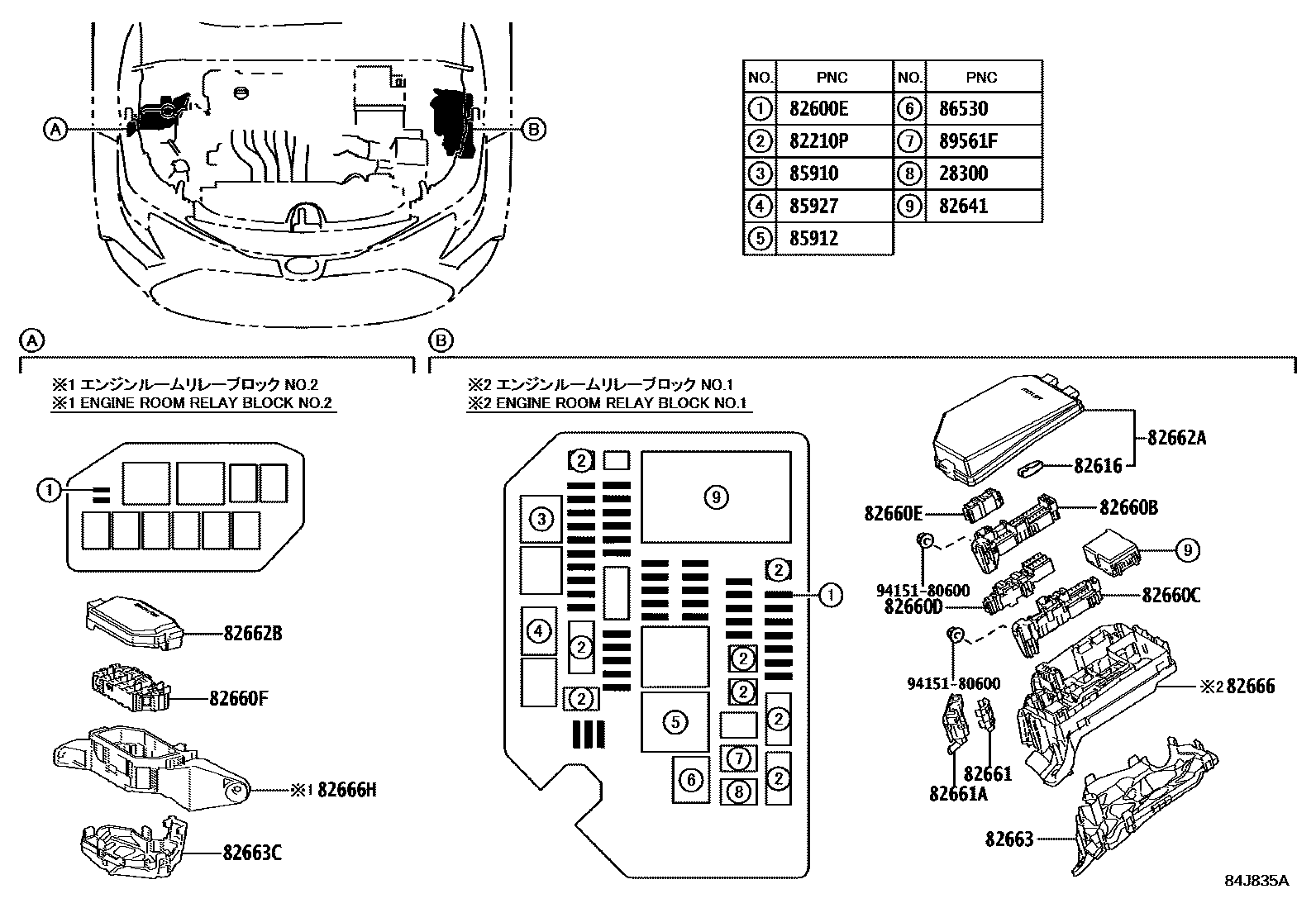 Toyota COROLLA 开关和继电器和ECU EPC diagram — 84J835A