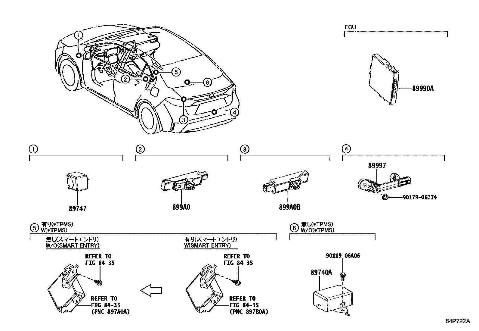 Toyota COROLLA 遥控门锁 EPC diagram — 84P722A