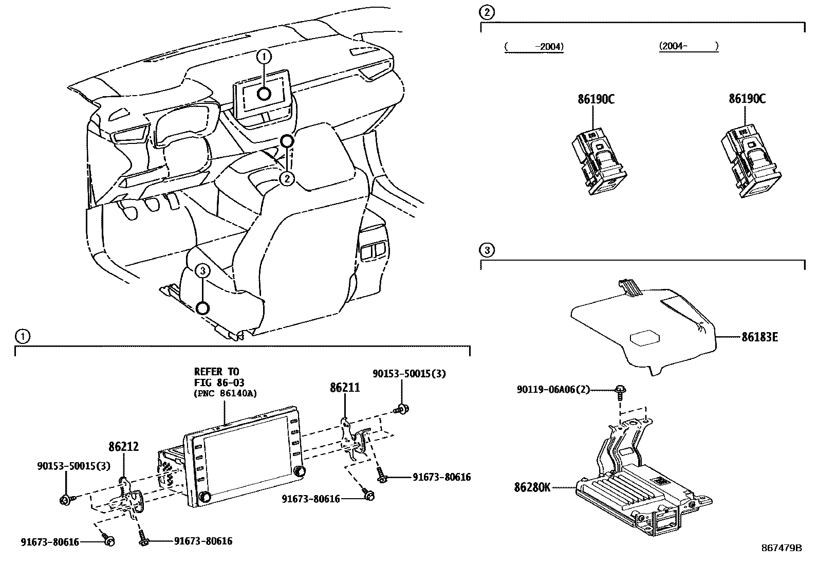 Toyota COROLLA 收音机、放大器和冷凝器 EPC diagram — 867479B