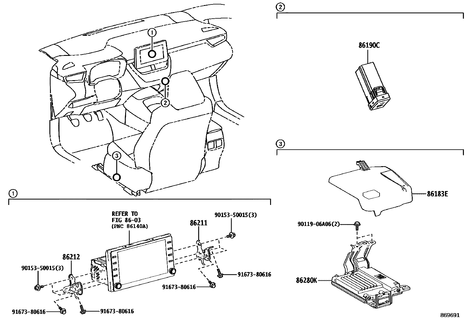 Toyota COROLLA 收音机、放大器和冷凝器 EPC diagram — 869691