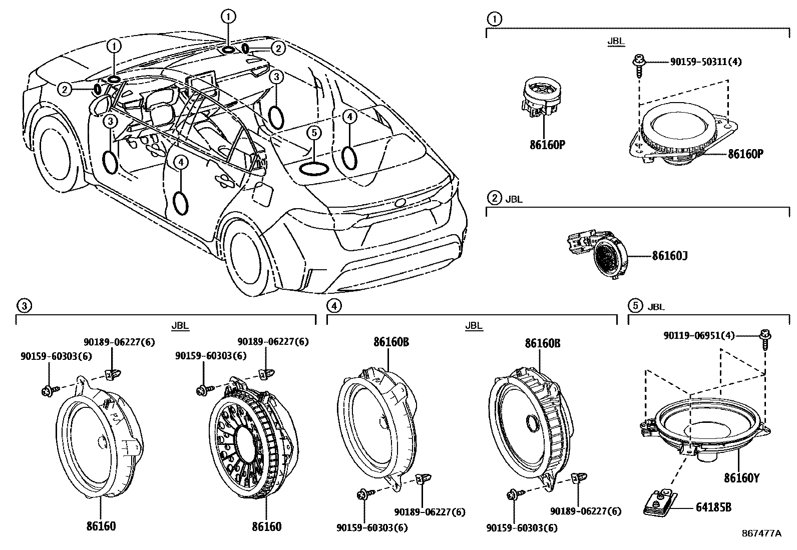 Toyota COROLLA 扬声器 EPC diagram — 867477A