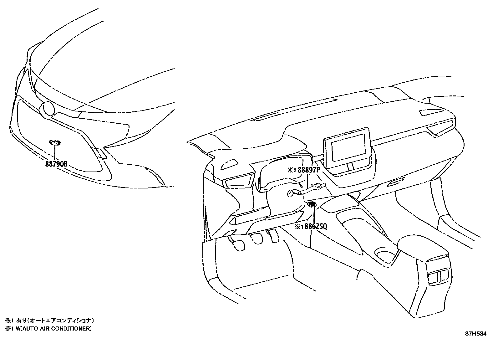Toyota COROLLA 暖风和空调系统 - 控制器和风管 EPC diagram — 87H584