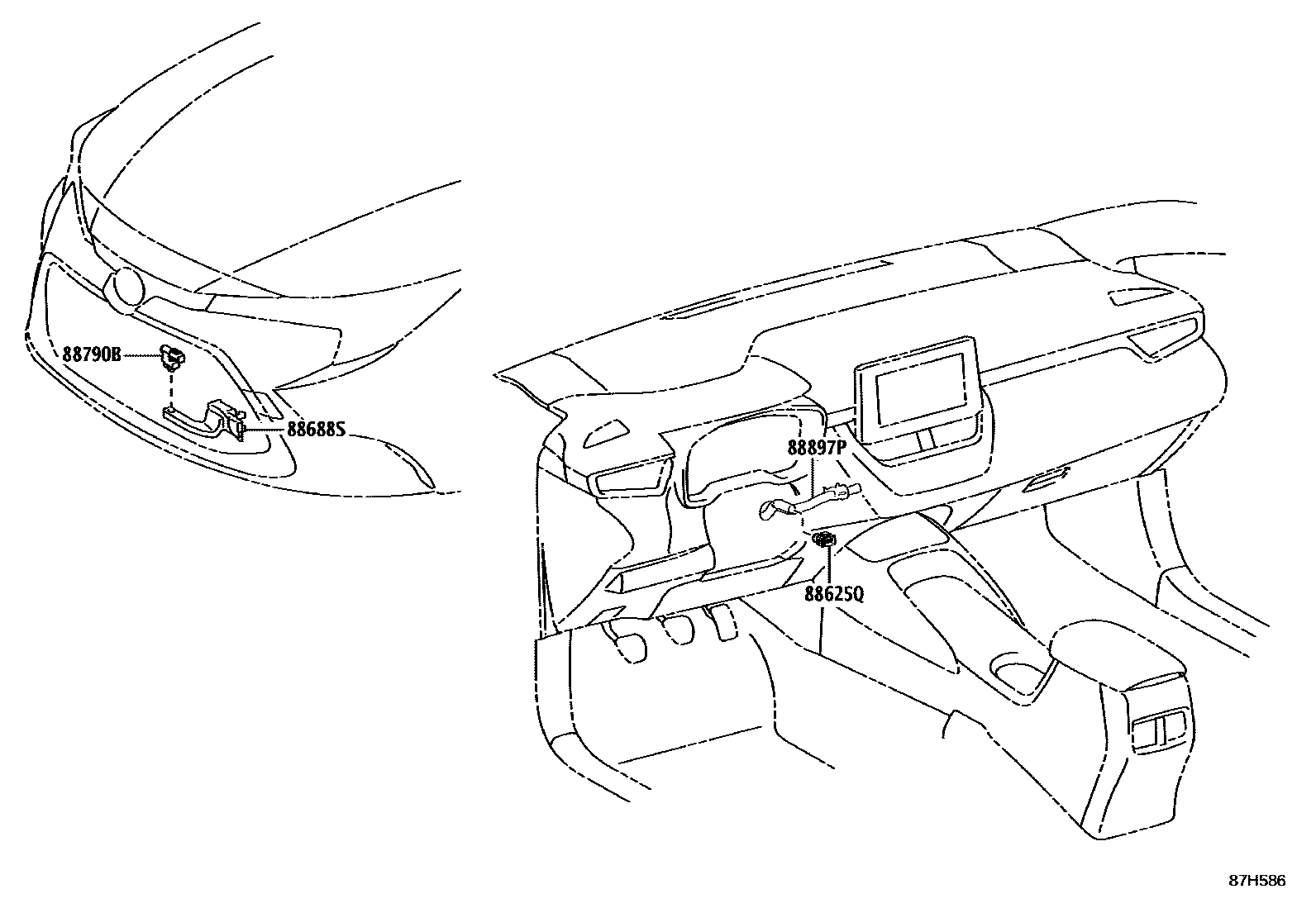 Toyota COROLLA 暖风和空调系统 - 控制器和风管 EPC diagram — 87H586