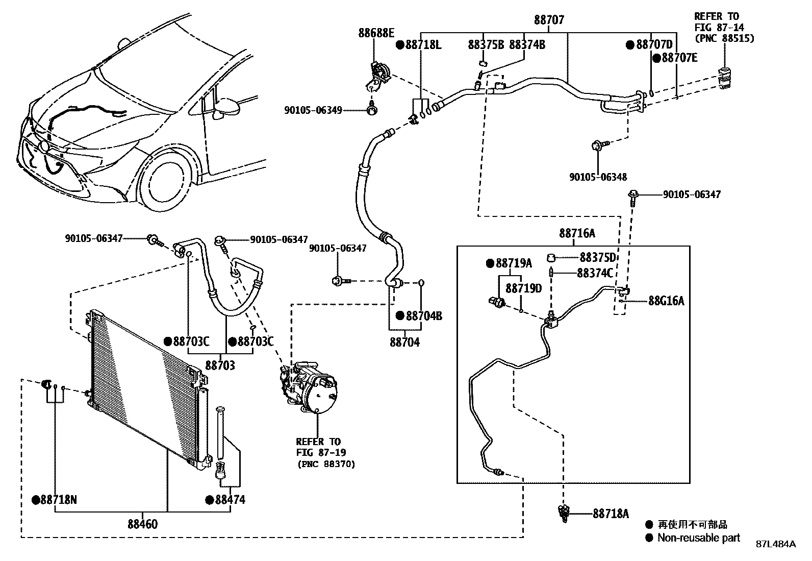 Toyota COROLLA Heating & Air Conditioning - Cooler Piping EPC diagram — 87L484A