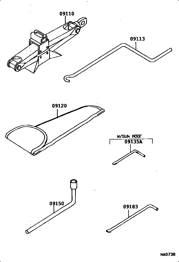 Toyota COROLLA Standard Tools EPC diagram — 090586