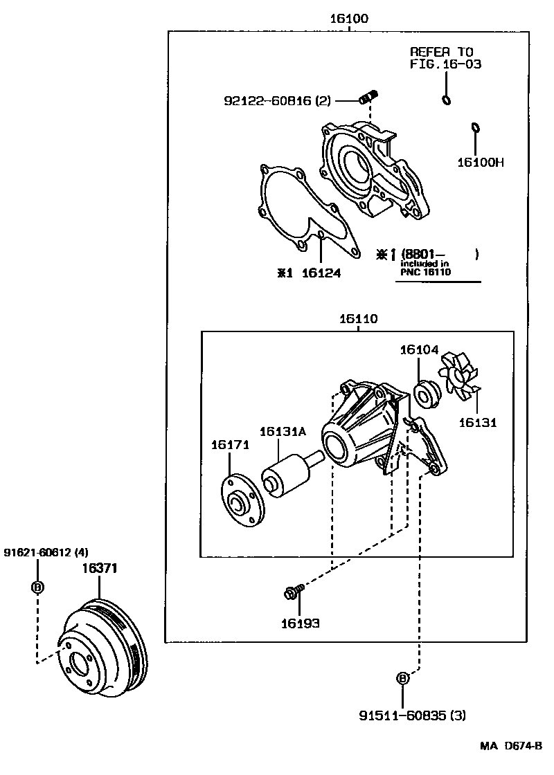 Toyota COROLLA Water Pump EPC diagram — MAD674B