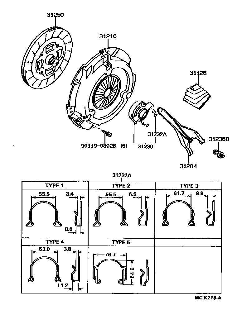Toyota COROLLA 离合器和分离叉 EPC diagram — MCK218A