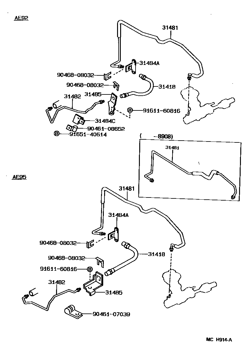 Toyota COROLLA 离合器踏板和挠性软管 EPC diagram — MCH914A