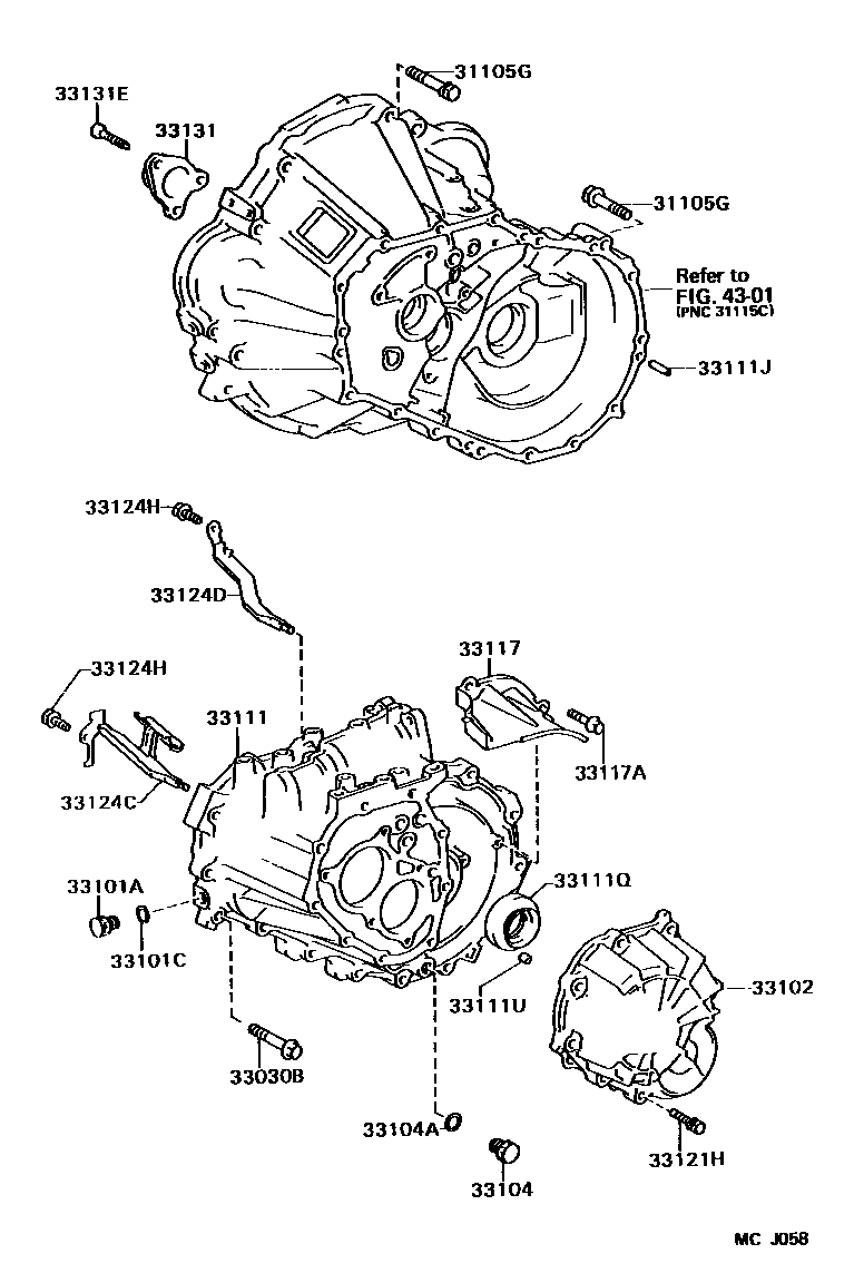 Toyota COROLLA 离合器壳和变速器壳(MTM) EPC diagram — MCJ058