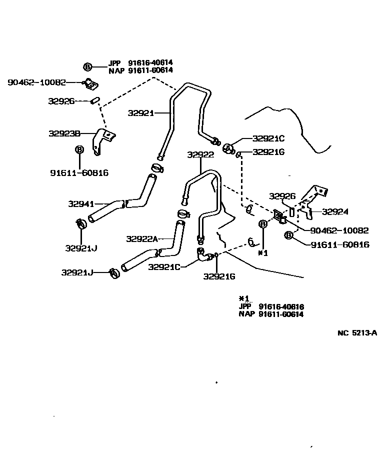 Toyota COROLLA 变速器油冷却器和配管(ATM) EPC diagram — NC5213A