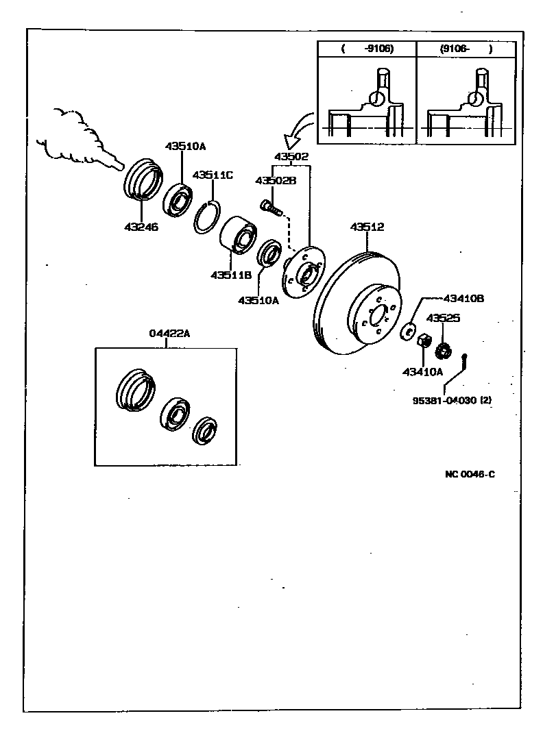 Toyota COROLLA Front Axle Hub EPC diagram — NC0046C