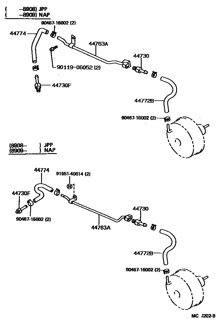 Toyota COROLLA 制动助力器和真空管 EPC diagram — MCJ202B