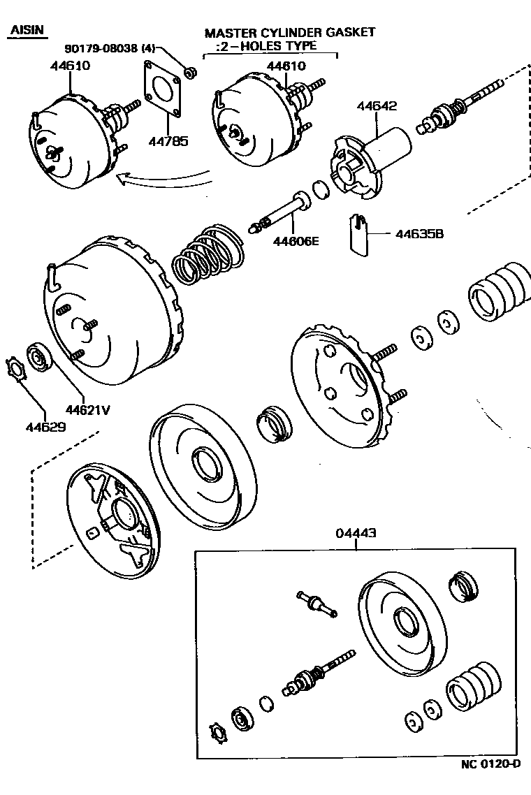 Toyota COROLLA 制动助力器和真空管 EPC diagram — NC0120D
