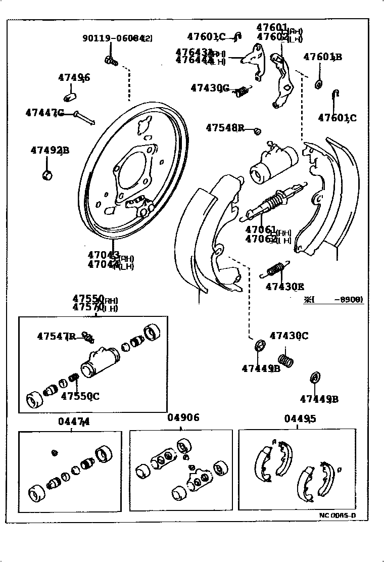 Toyota COROLLA 后鼓式制动器分泵和底板 EPC diagram — 477477