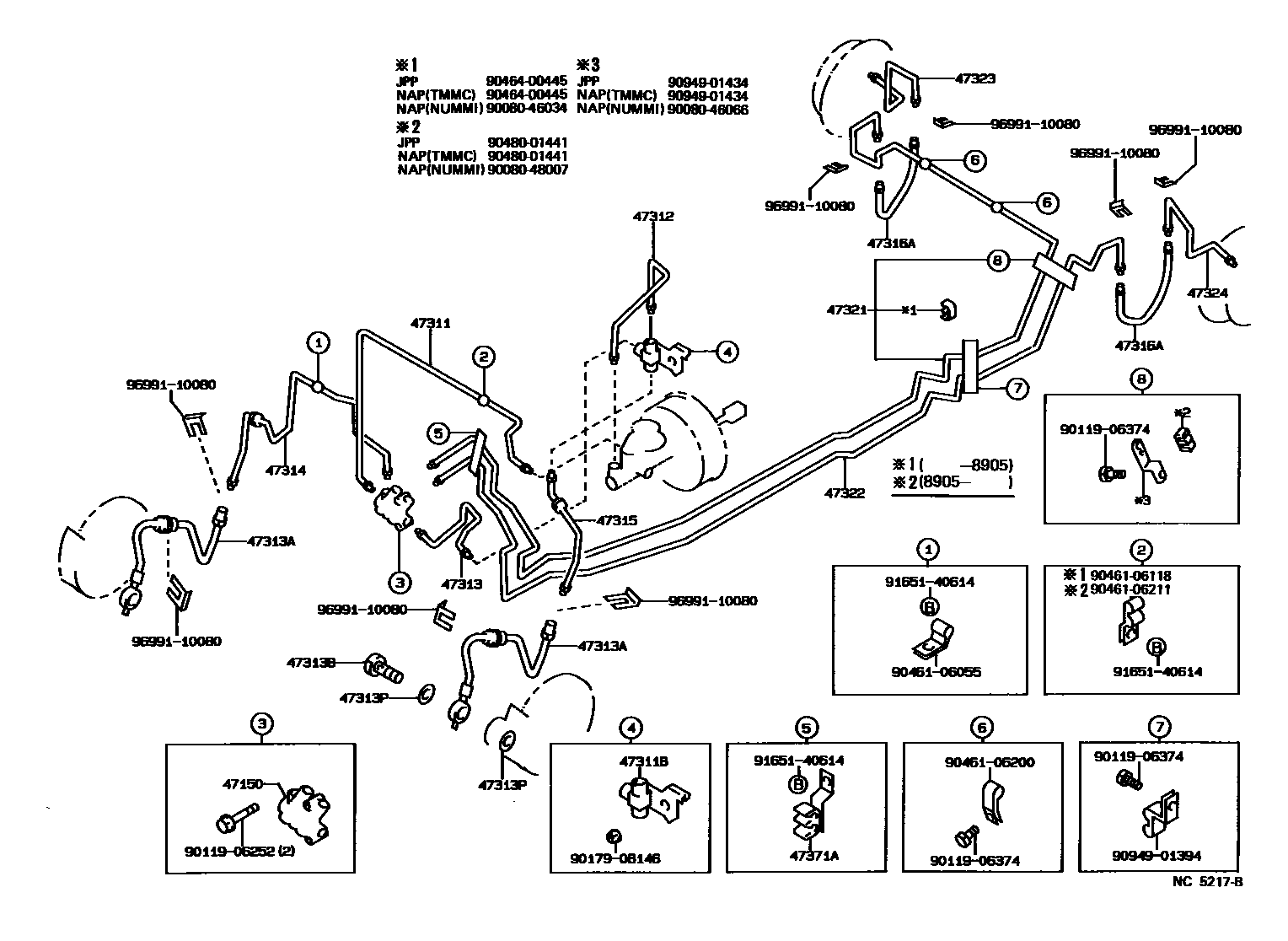 Toyota COROLLA 制动配管和卡箍 EPC diagram — NC5217B