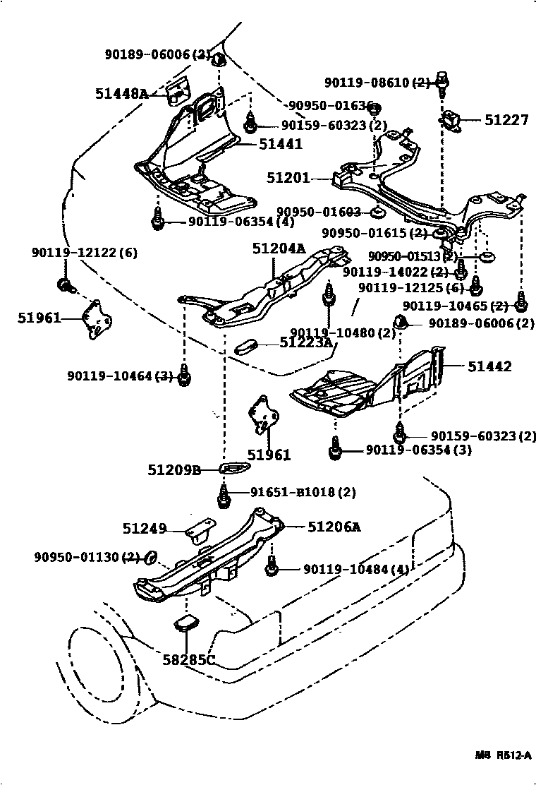 Toyota COROLLA 悬架横梁和发动机底罩 EPC diagram — 512096