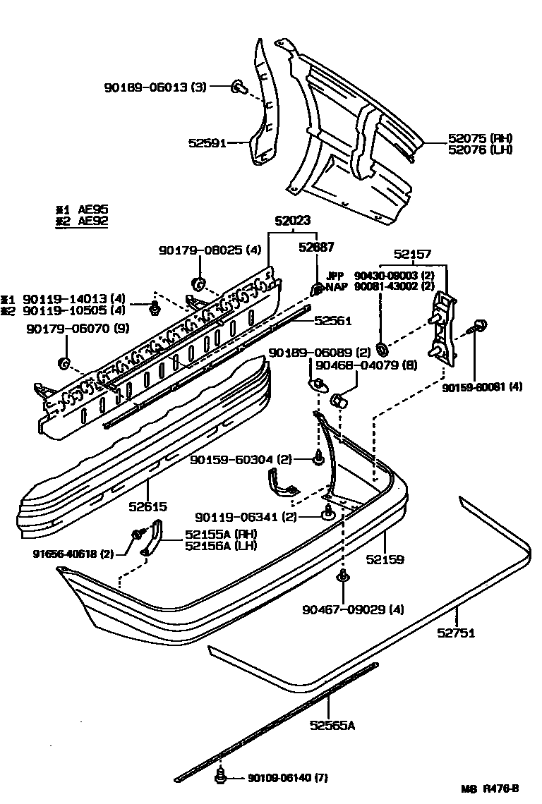 Toyota COROLLA 后保险杠及附件 EPC diagram — MBR476B