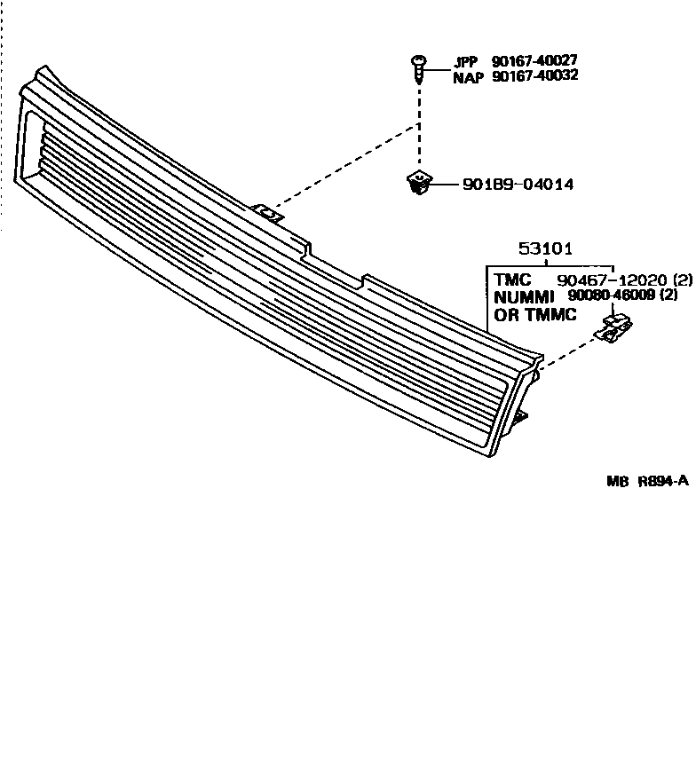 Toyota COROLLA radiator grille EPC diagram — MBR894A
