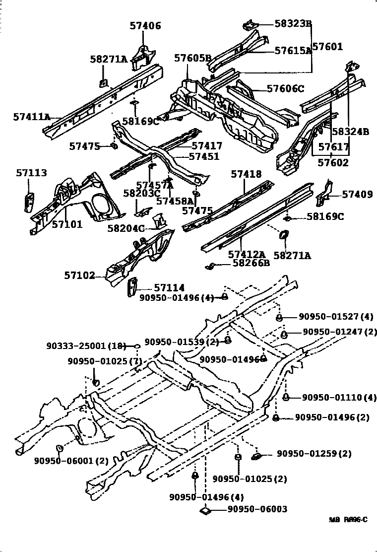 Toyota COROLLA Floor stringers EPC diagram — 533398
