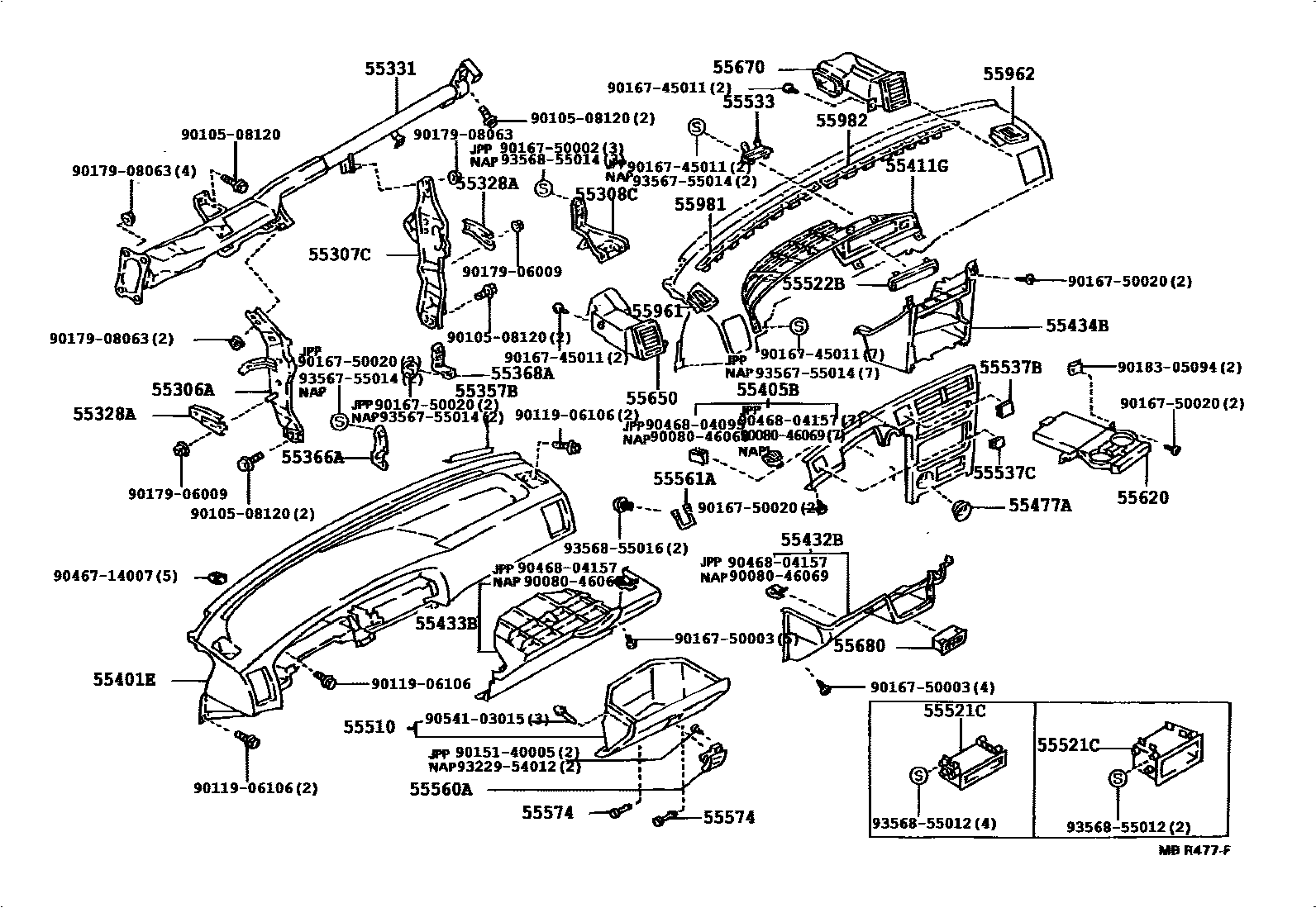 Toyota COROLLA 仪表板和手套箱 EPC diagram — 552641