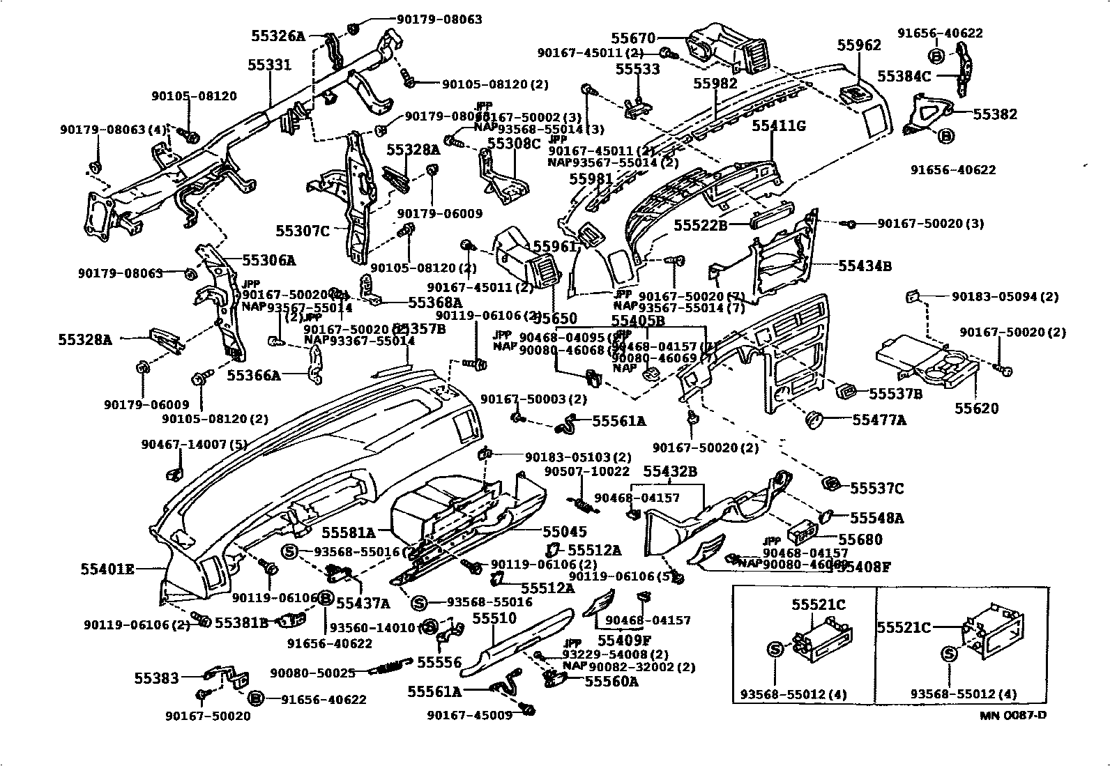 Toyota COROLLA 仪表板和手套箱 EPC diagram — 552642