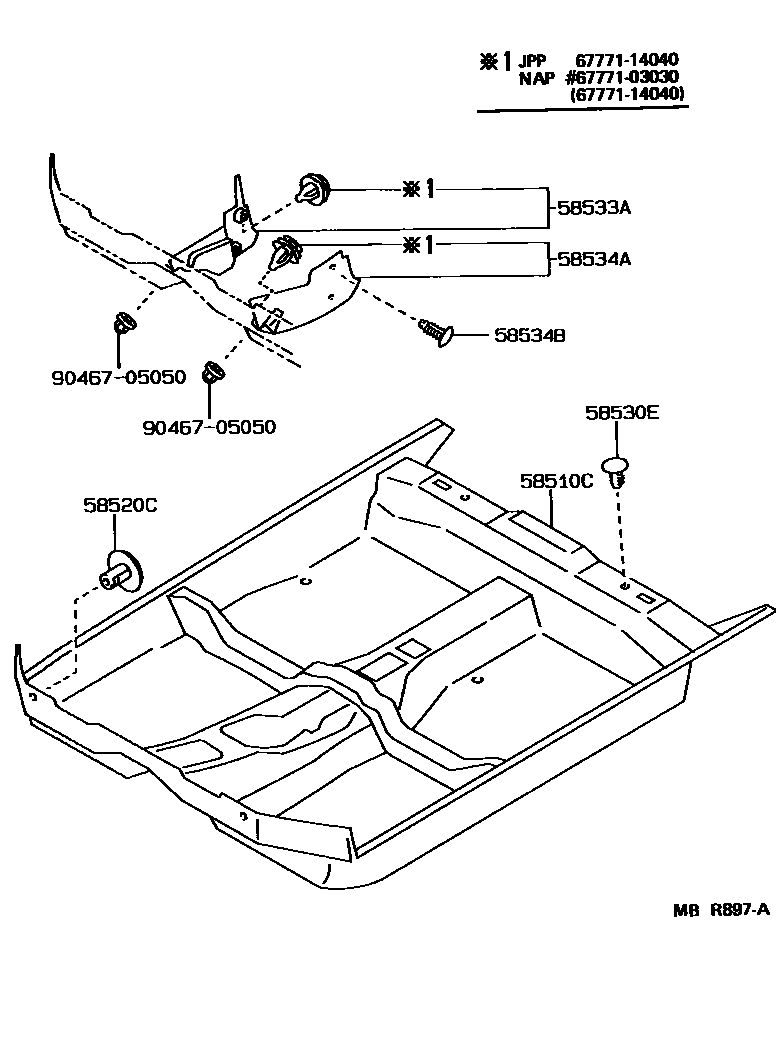 Toyota COROLLA 地板垫和地毯 EPC diagram — MBR897A