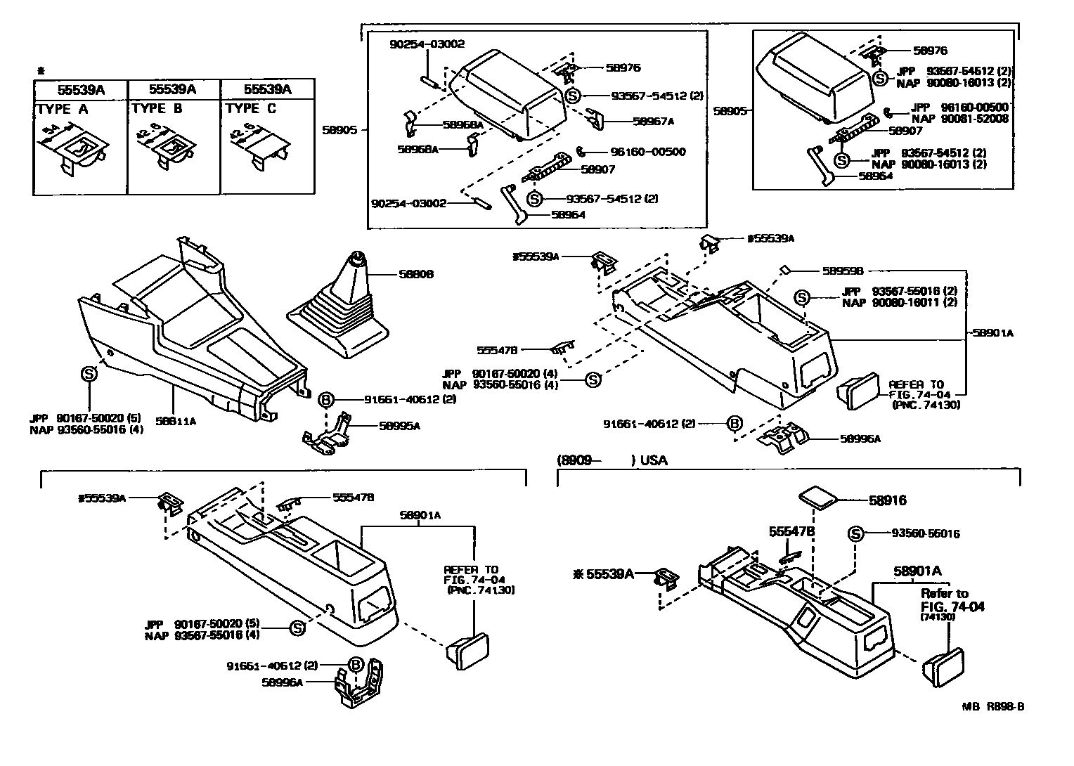 Toyota COROLLA 中央扶手箱和支架 EPC diagram — MBR898B