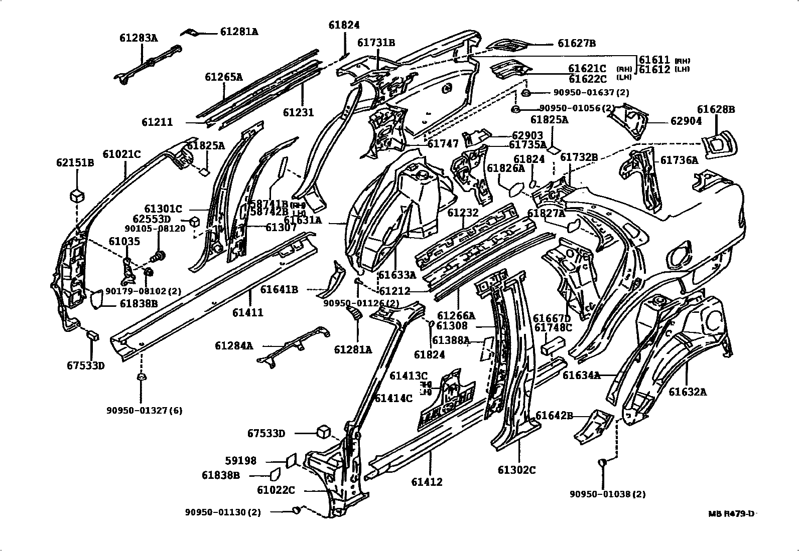 Toyota COROLLA 侧梁 EPC diagram — 613884