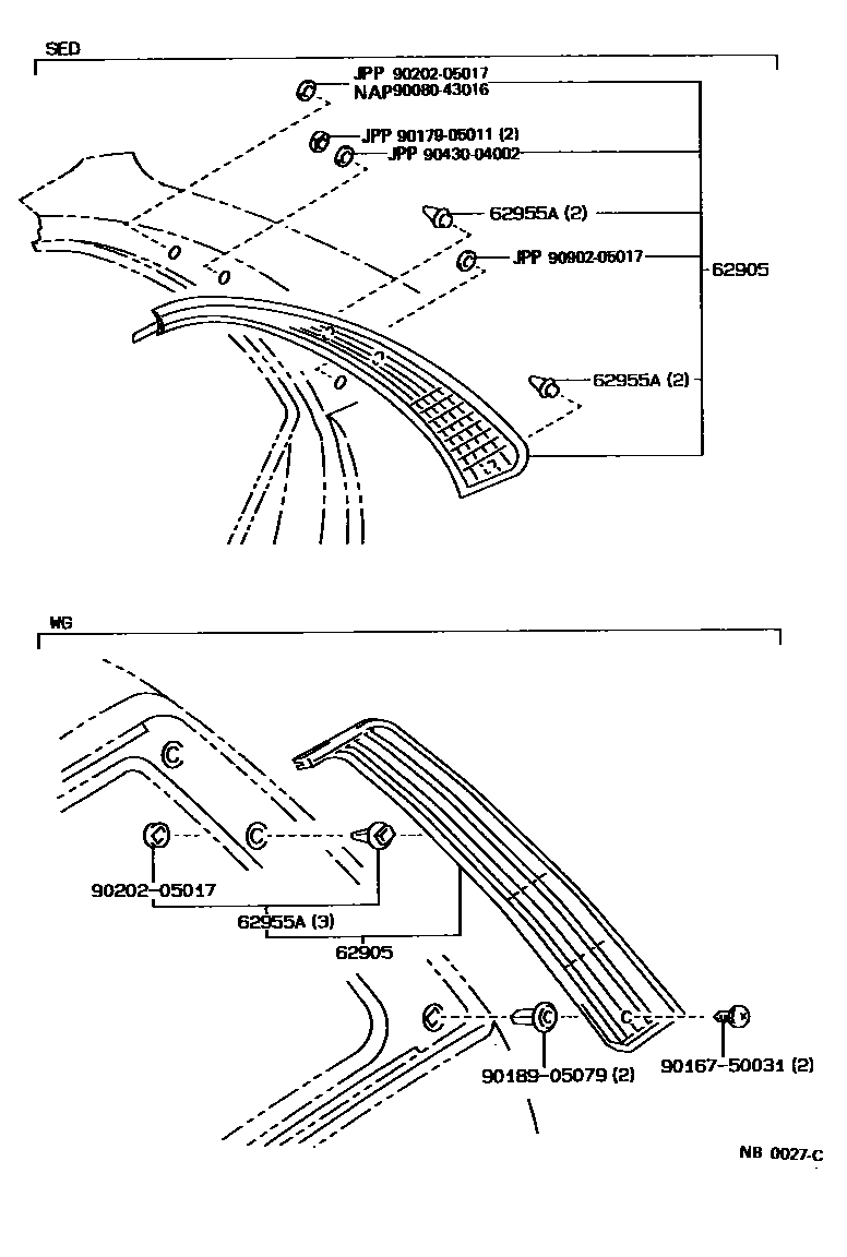 Toyota COROLLA 车侧通风装置 EPC diagram — NB0027C