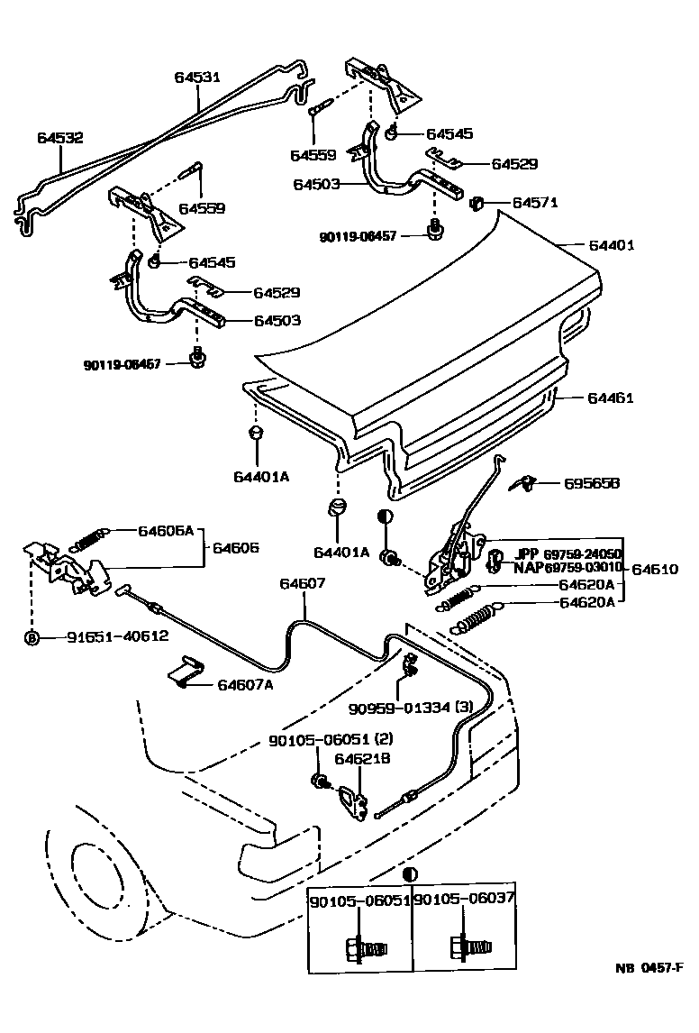 Toyota COROLLA 行李箱门和行李箱锁 EPC diagram — NB0457F